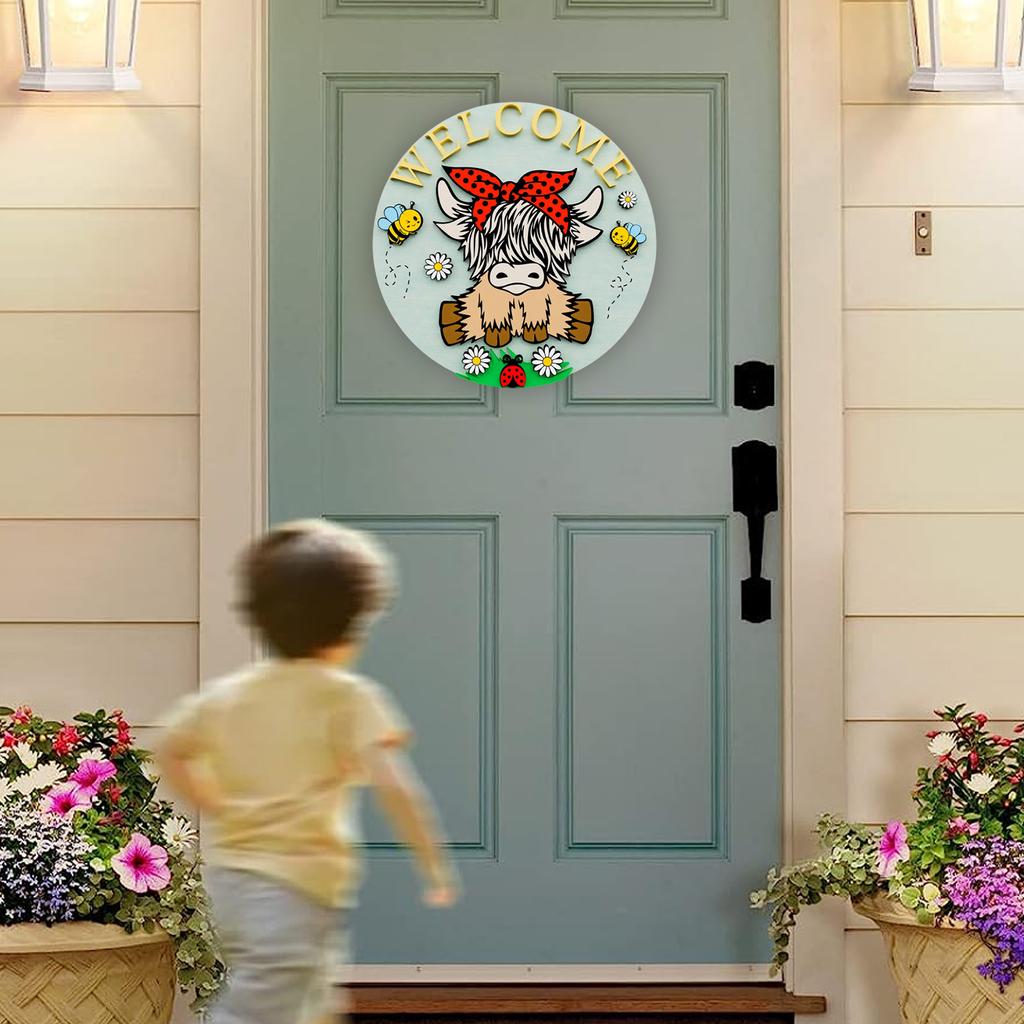 Cow Wooden Signs Welcoming Rustic Creative Sign Farmhouse Seasonal Door Decor For Window Wall Home Indoor Thanksgiving Christmas