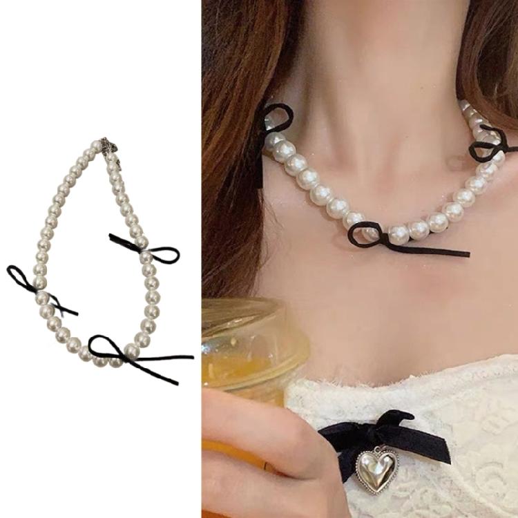 Temperament Crystal Pearls Bowknot Necklaces for Women Anniversary Jewelry