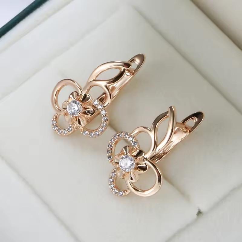 Vintage Golden Color White Stone Flower Drop Earrings Fashion Bride Wedding Jewelry Accessories