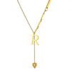 Initial Letter Necklace Gold Plated Stainless Steel Puffy Heart Pendant A-Z Alphabet Lariat Y Choker Waterproof