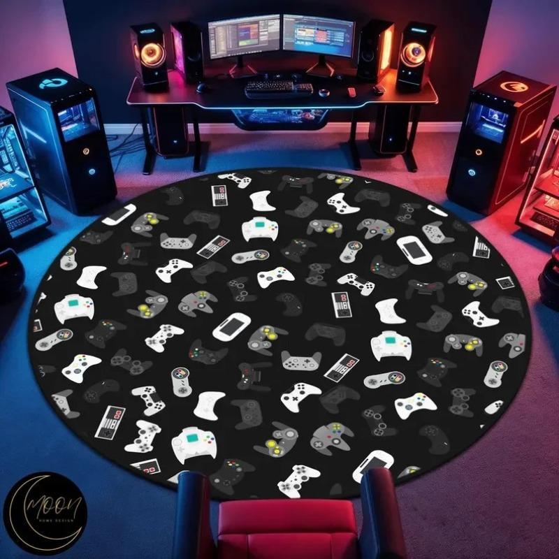 90s Classic Arcade Game Rug Video Gamer Carpet Gaming Round Rug Game Room Decor Gift for Gamer Colorful Round Rug Exquisite
