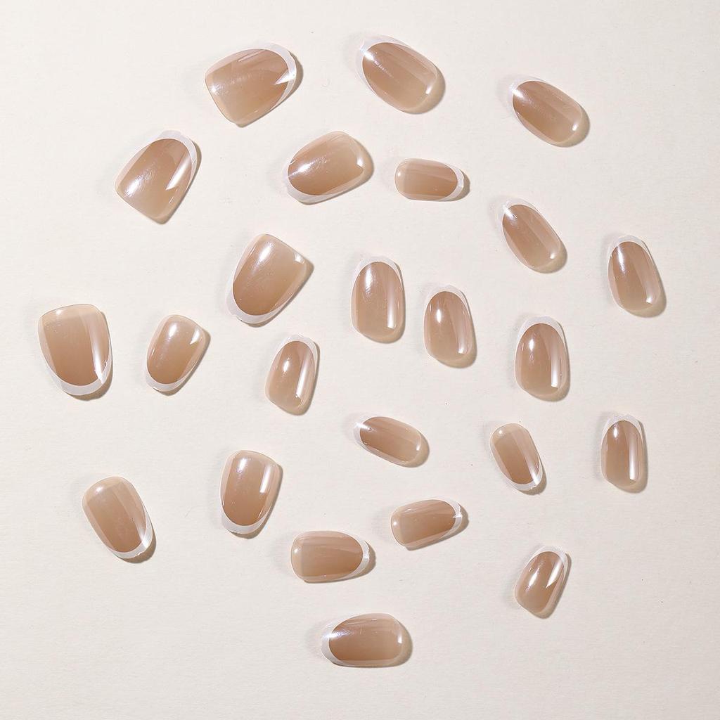 Short Oval White French Tip Removable Nail Art Patches