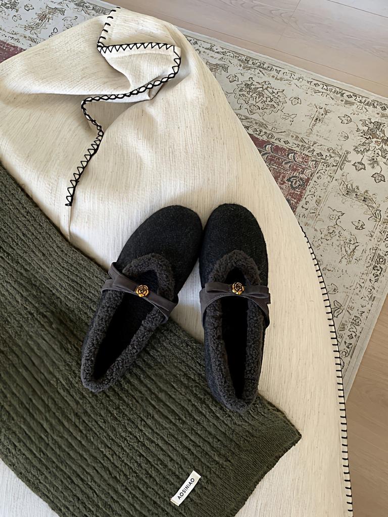 Internet celebrity Mao Mao shoes female wear year gentle fairy wind camellia warm one foot Mary Jane shoes