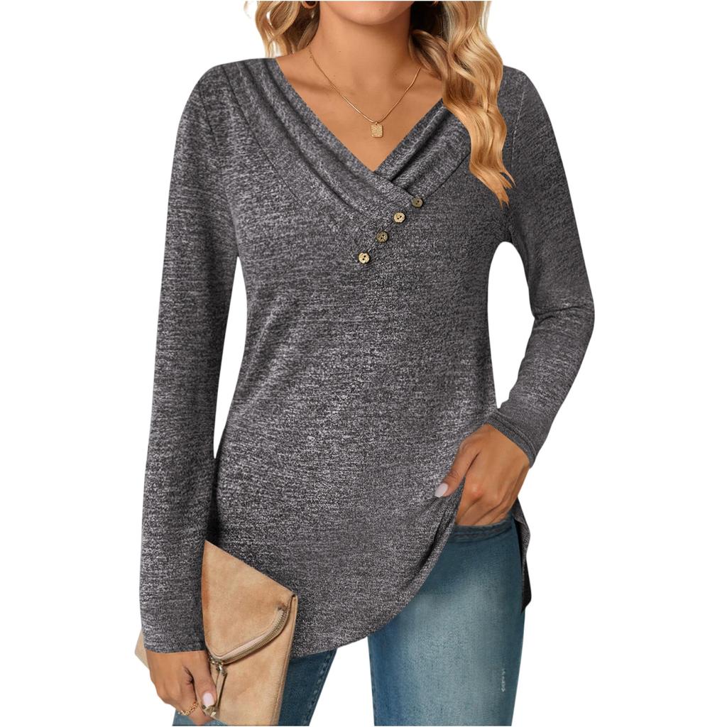 Women's Color Fashion Casual Long Sleeve V,neck Button,down Top