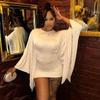 Women European Style Solid Color Slim Fit Bodycon Batwing Long Sleeve Crew Neck Long Dress