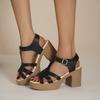 Damen Sommer Neue Einfarbige Riemen-High-Heel-Sandalen mit Blockabsatz und Rundem Zehen