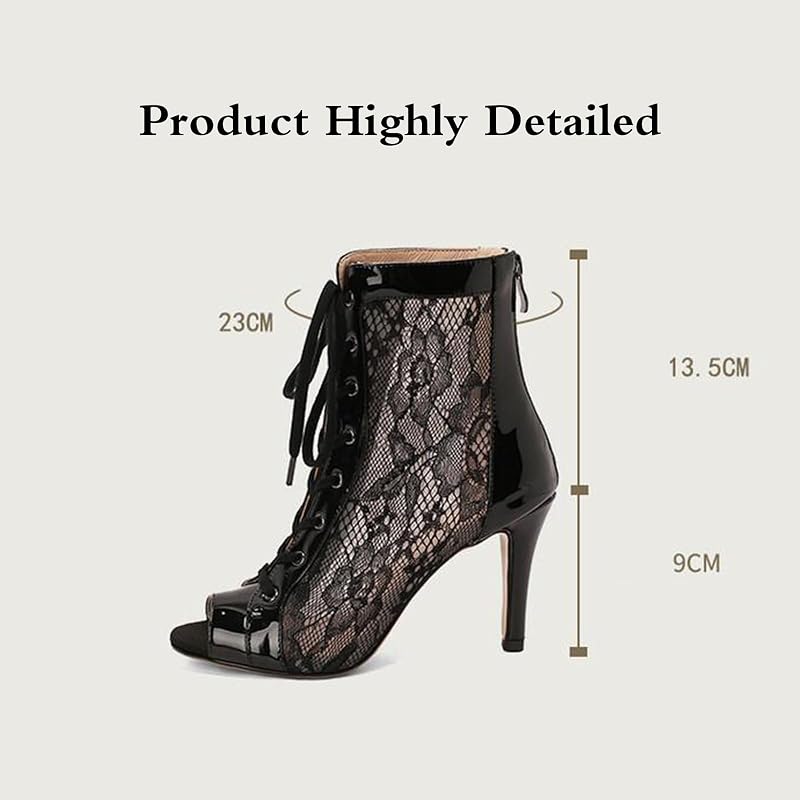 Women's Latin Dance Boots, Ballroom Dance Boots, High Heel Open Toe Latin Dance Boots, Women's Net Yarn Dance Heels, Peep Toe Ankle Dance Boots,