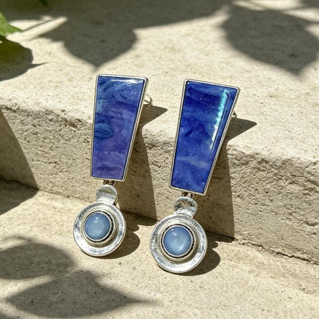 Vintage Blaue Glas-Schleifenohrringe - Retro Design Schmuckstück