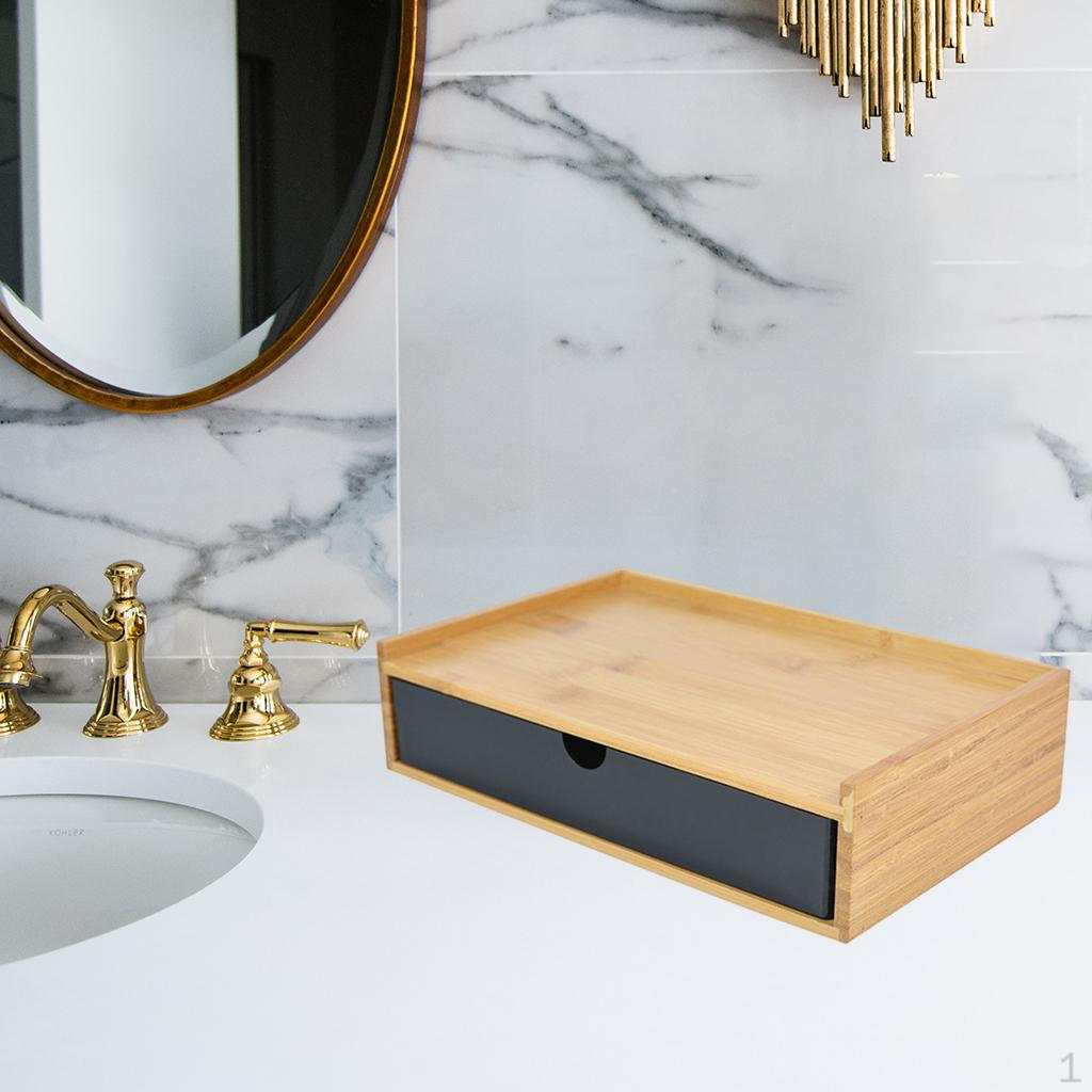 

Bamboo Desktop Storage Drawer Organization Scissors Box for Hotel Guest Room Study Pencils black single layer