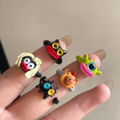 Schattig Lelijk Schattig Cartoon Druipend Open Ring Gepersonaliseerde Worst Mond Grappige Kleine Monster Ring