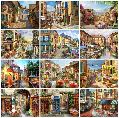 Plný vrták Diamantové malování Street Cross Stitch 5D Diamantové vyšívání Krajina Mozaika Město Umění Štrasový kámen Domácí Dekor