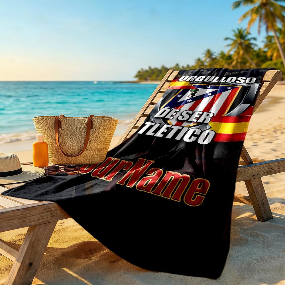 Atletico Madrid Personalized Name Beach Towel High Absorbency & Quick-Dry Suitable for Sports Travel Swimming Yoga Bathroom Beach And Pool