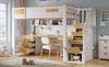 Hoogslaper 90x200 cm Wit Natuurlijk Hout, met Bureau, Lades, Opbergtrap en Hangplank, Ruimtebesparend Functioneel Bed voor Kinderkamer