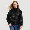 Ta Tu Women's Loose-fit Stand Collar Short PU Leather Jacket