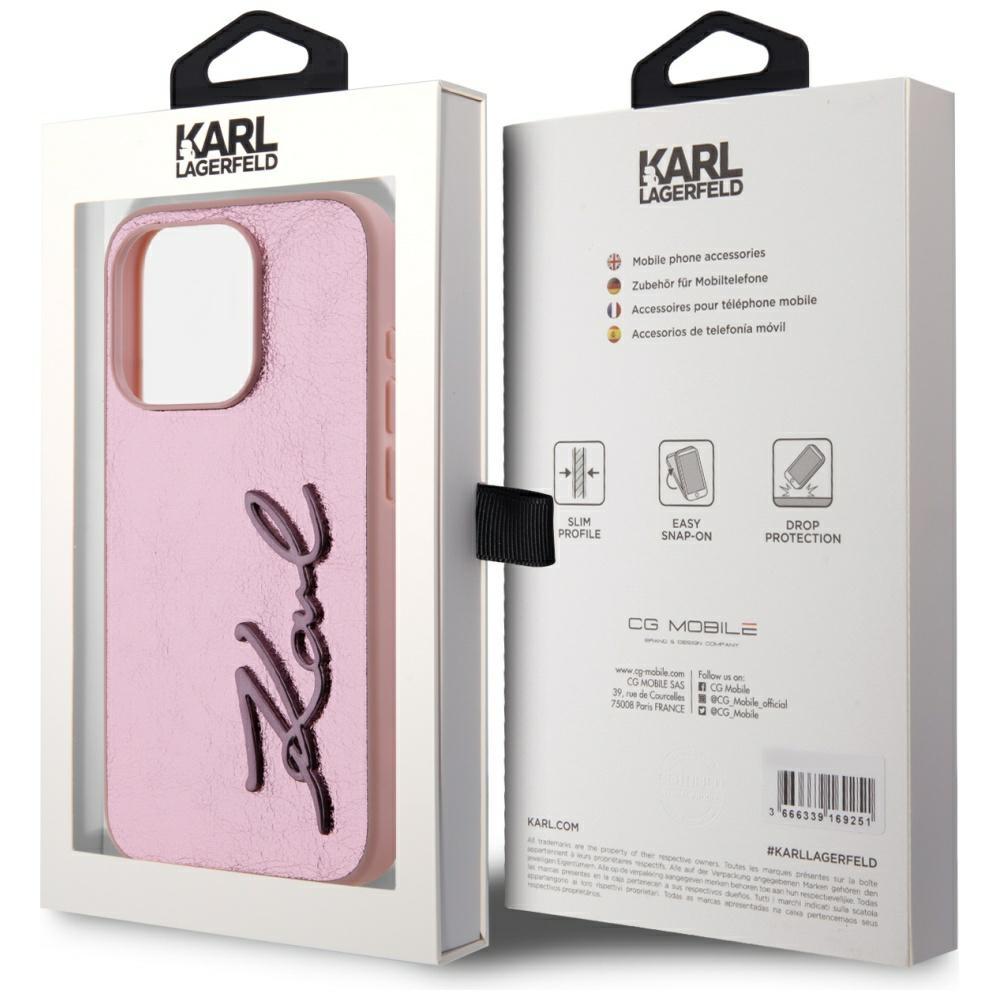 Karl Lagerfeld Wrinkled Metal Signature Case for iPhone 15 Pro Pink