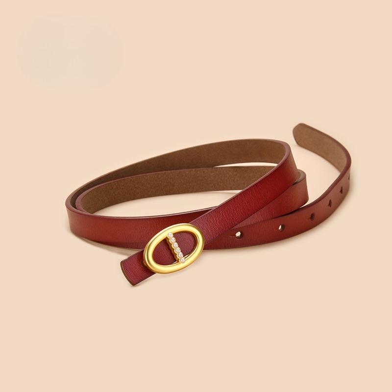 Slim Belt Women's Dress Belt Women's Retro Cowhide Hand Belt Belt Belt Belt