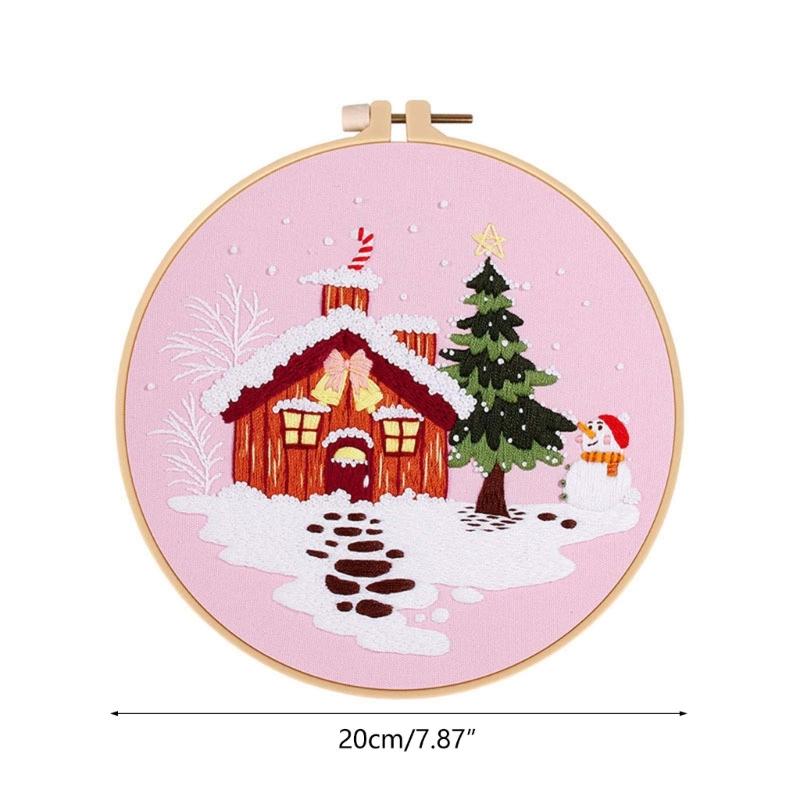 Christmas Pattern CrossStitch Kits Embroidery Starter DIY Kits with Embroidery Clothes Hoop Thread Needle for Beginner