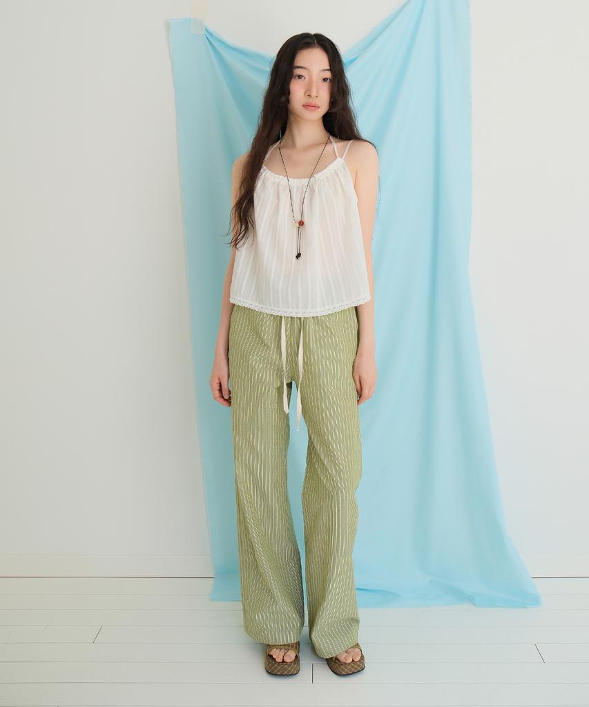 Moui Cozy Stripe Banding Pants (Olive)