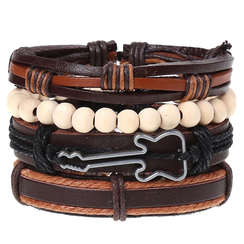 Retro Woven Cowhide Leather Men s Bracelet Set - European  American Handmade DIY Knot