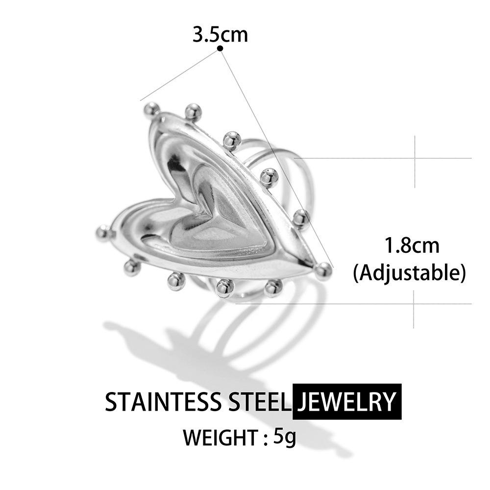 European & American Fashion Heart Stainless Steel 18k Gold-Plated Open Ring Jewelry