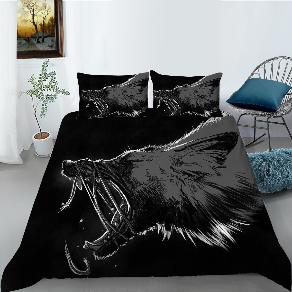 Fashion 3D Digital Printing Bedding Two Or Three-Piece Set Polyester Wolf Series EU single 135*200