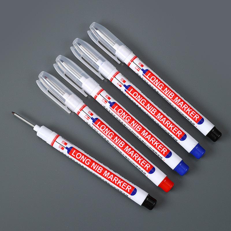 4Pcs Long Head Markers Pen Bathroom Woodworking Decoration Multifunction Deep Hole Marker Pens Pen Red Black Blue Ink
