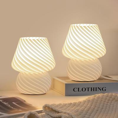 Skleněné LED domácí stolní lampa Ložnice Noční lampy Vintage pruhované Roztomilé pruhované malé houbové dekorace Lampa Ambientní světlo Obývací pokoj