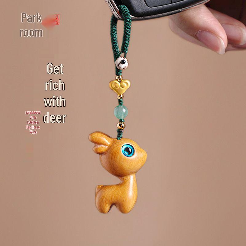 Deer Road Sandalwood Keychain: Cute Deer Pendant Lanyard for Phones - Creative Gift for Men & Women