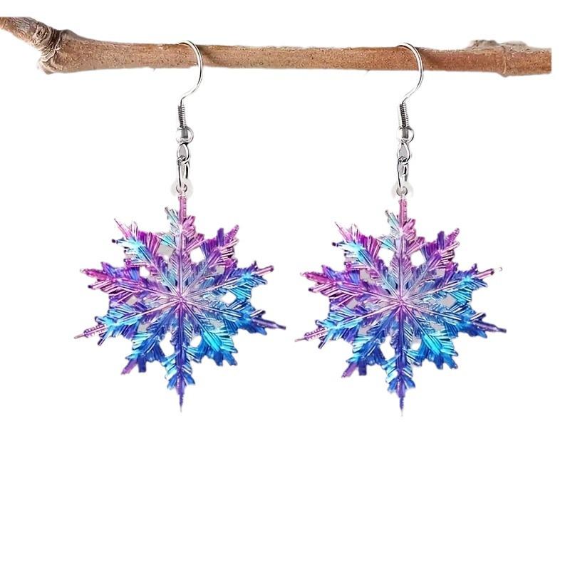 European & American Double-Sided Acrylic Snowflake Earrings - Colorful Christmas Holiday Jewelry