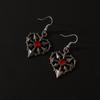 Dark Tone Gothic Heart Drop Earrings with Red Stone Accents for Women