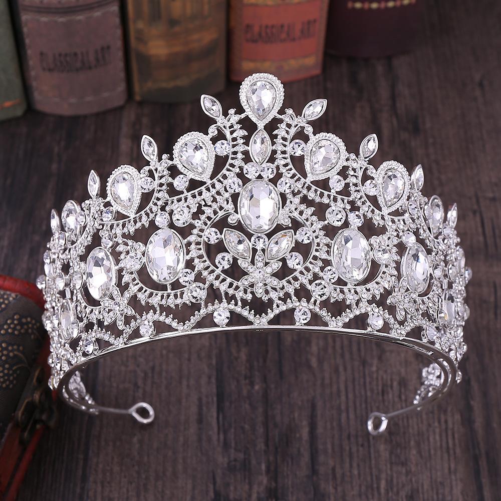 Baroque Large Crown with Rhinestones, Tiara, Bridal Jewelry