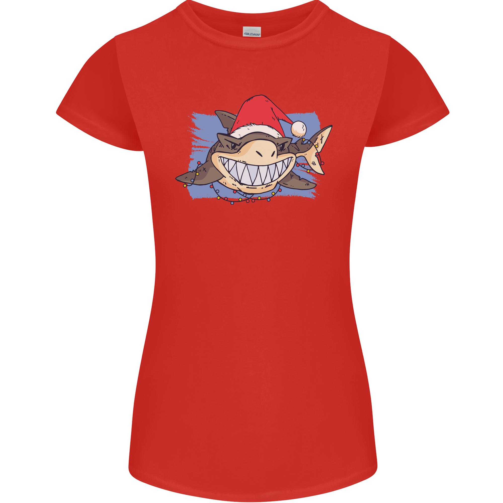 A Christmas Shark Wearing an Xmas Hat Unisexs Petite Cut TShirt S