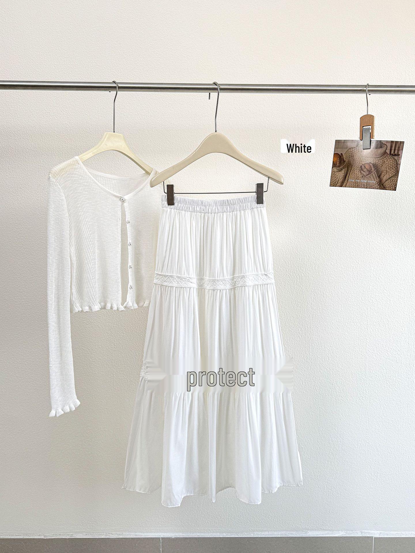 

French Retro Chic High-Waist Crochet Embroidery A-line Skirt One Size белый