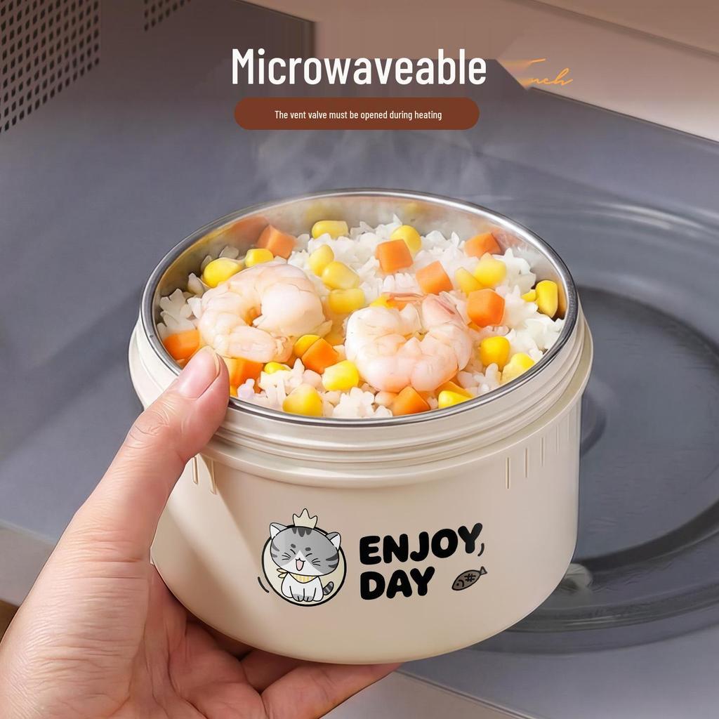 304 Stainless Steel Insulated Japanese-Style Bento Lunch Box - Microwaveable for Office Workers and Students