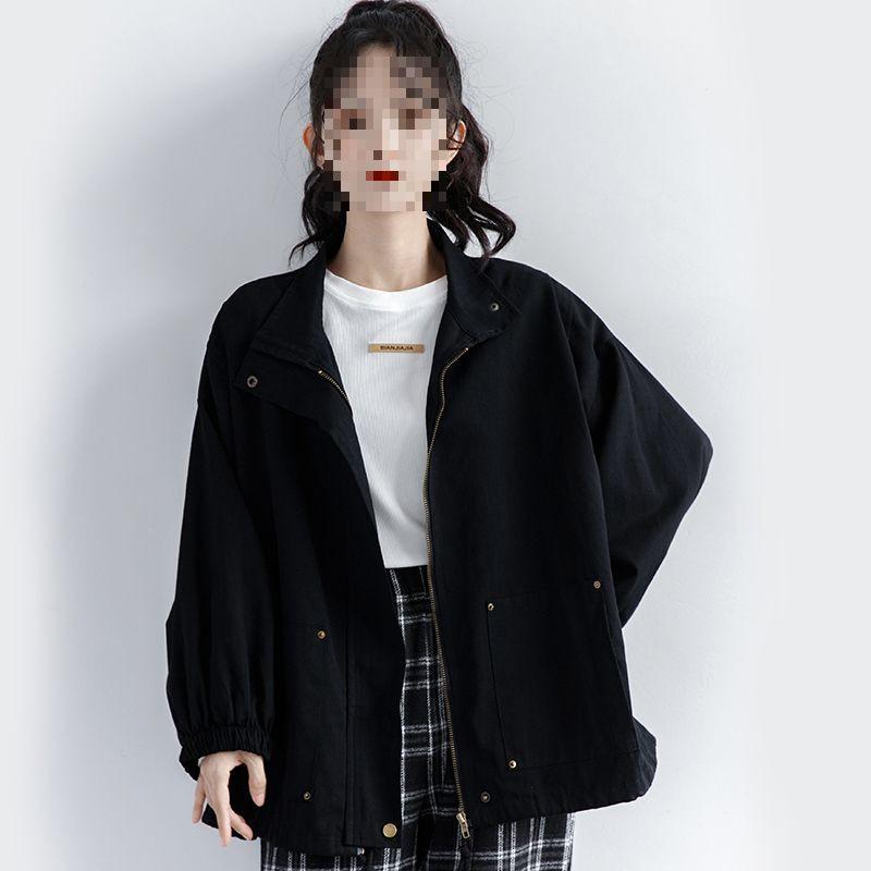2025 Spring Harajuku BF Style Women's Black Cardigan Jacket - Thin, Boyfriend Fit for Spring/Autumn