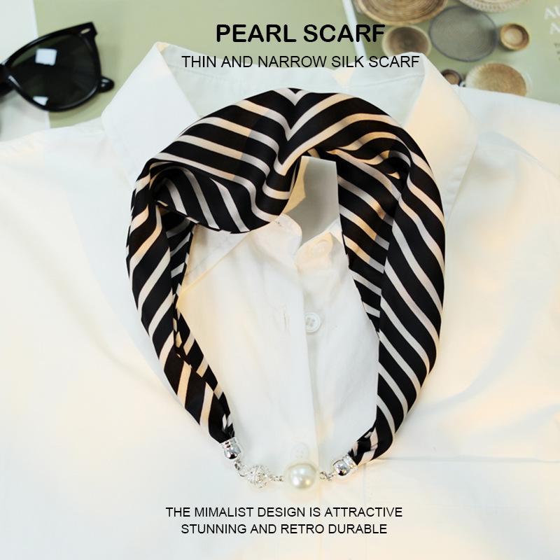 Elegant Silk Scarf with Magnetic Buckle and Pearl Necklace - Stylish Clavicle Chain for Women