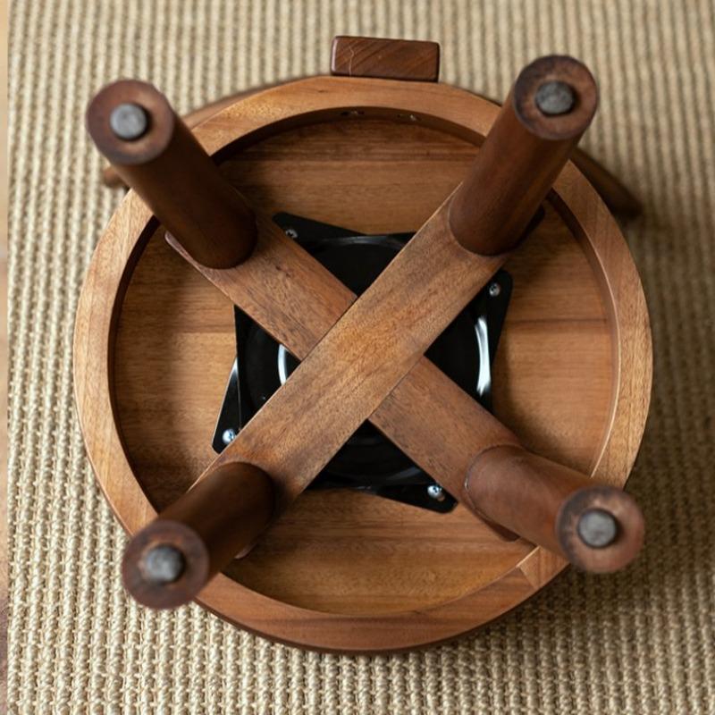 Solid Wood Entryway Shoe Stool Comfortable Curved Back Low Stool Thickened Durable Coffee Table Rotating Seat for Home Decor