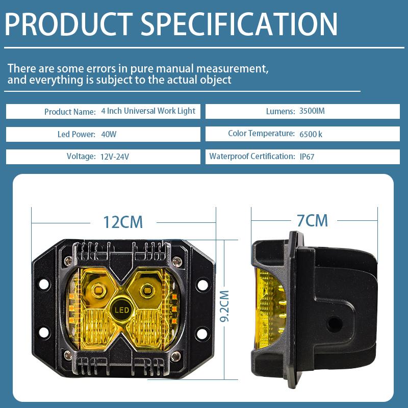 40W Driving Lamps Amber Strobe Off Road Lights Zapuštěné LED pracovní světlo pro -Jeep-Wrangler Truck Tacoma ATV UTV