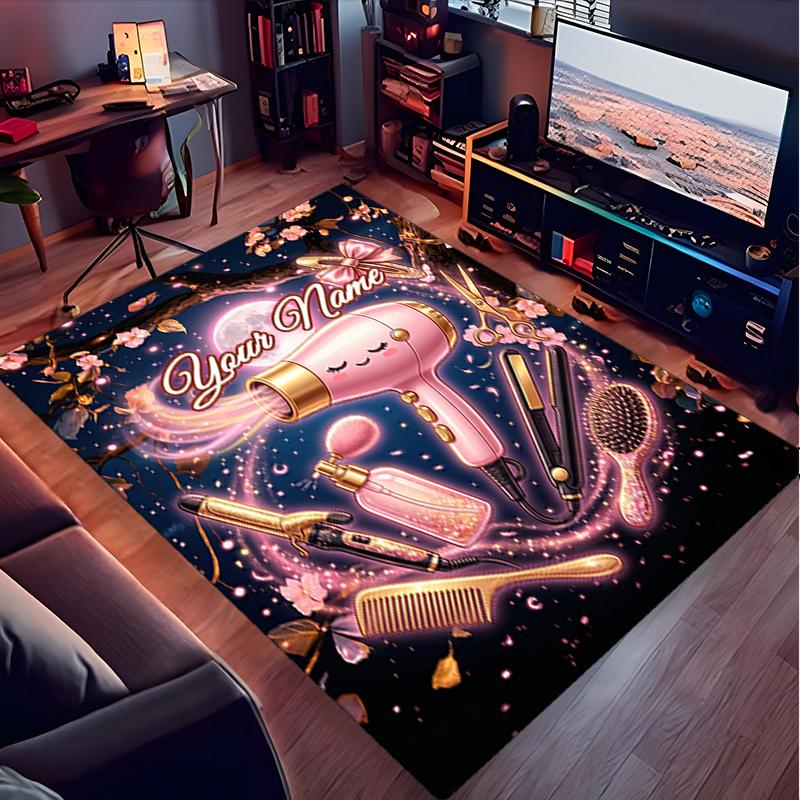 1PC Custom Name Beauty Tools Illustration" Theme Floor Mat Ideal for Living Room, Game Rooms, Office, Bedroom,Floor Mat Playful Design