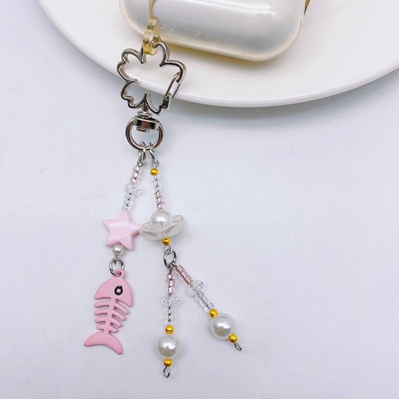 Butterfly Beaded Phone Lanyard Bowknot Pendant Wrist Strap Detachable Phone Chains Keyring Portable Accessory for Women