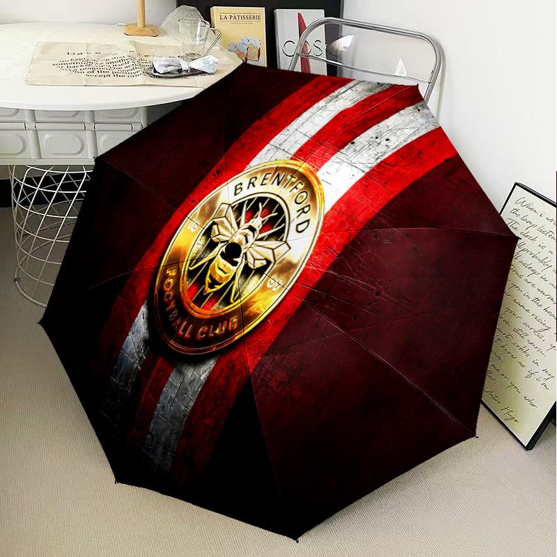 Brentford Football Club Crest Automatic Folding Umbrella - 8-Rib Travel Umbrella with Auto Open/Close & Portable Gifts for holidays or birthdays
