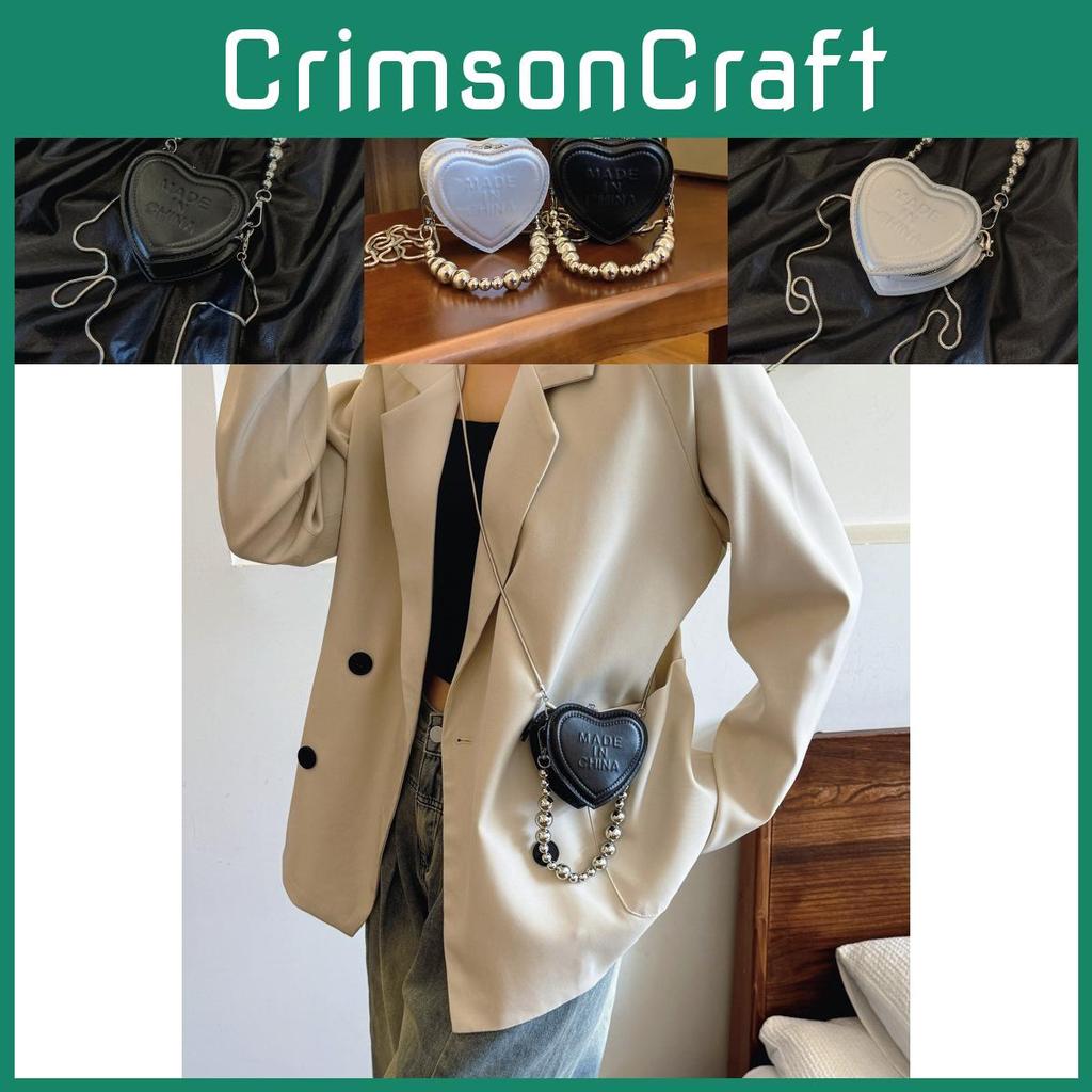 2024 Adorable Heart Shaped Mini Beaded Handbag Chic Pu Shoulder Bag For Casual Outfits