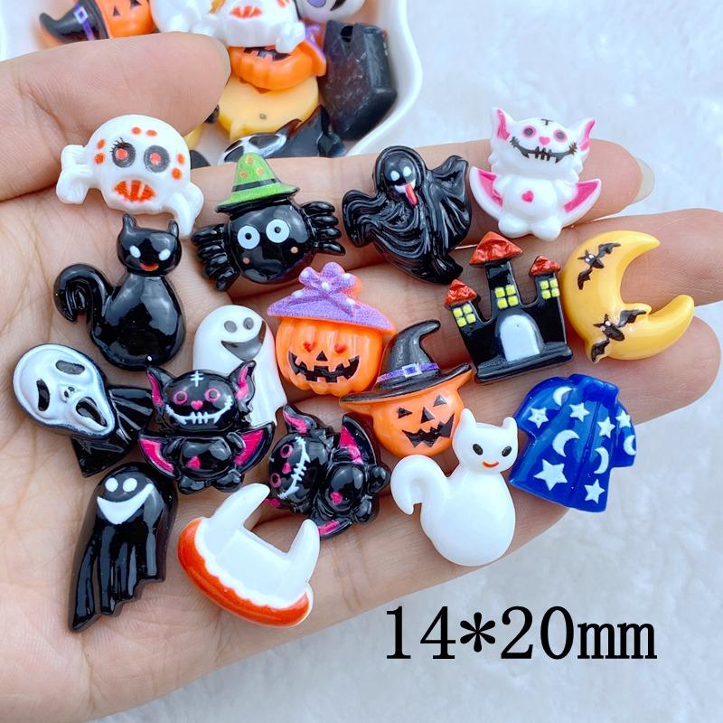 20Pcs New Cute Resin Mini Little Halloween Collection Series Flat Back Manicure Parts Embellishments For Hair Bows Accessories