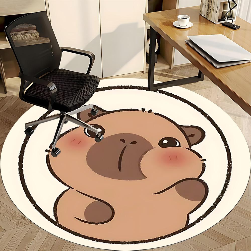 1PC Capybara Office Round Area Rug, Mat Suitable For Office, Under Office Chairs Bedroom Living Room Home Decor, Room Deco