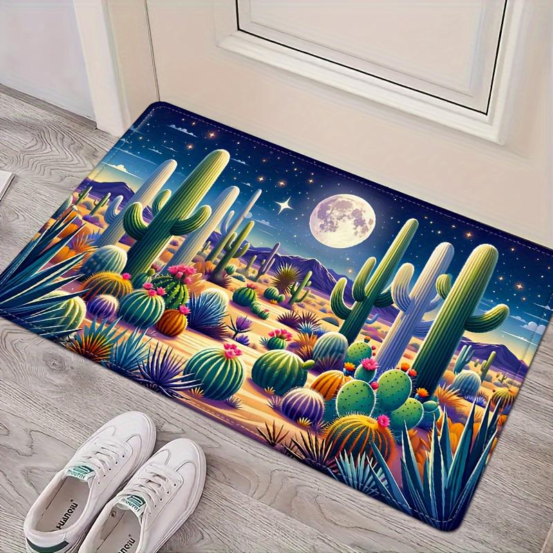 [1pc Moonlight Cactus Non-Slip Mat] 1pc Moonlight Cactus Colorful Non-Slip Washable Polyester Mat, 0.47inch Thick Absorbent Fati