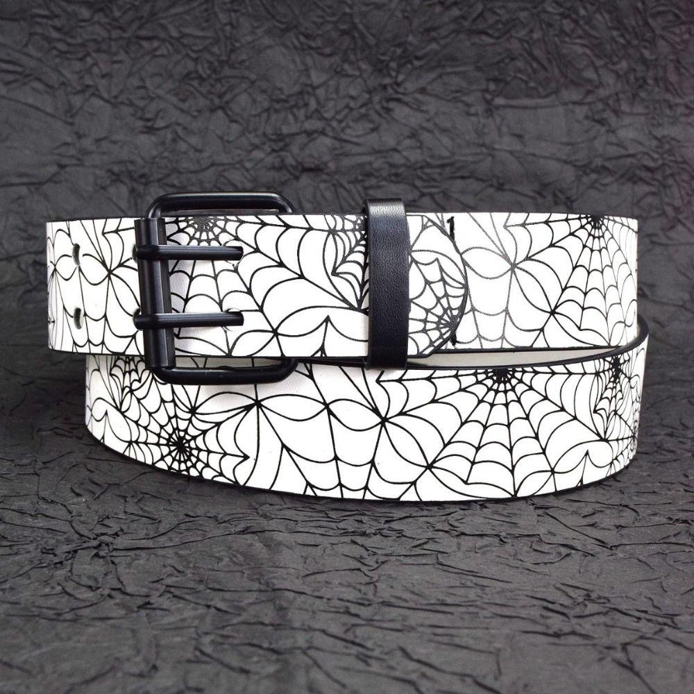 Rhinestone Skull Print Belt Pu Leather Halloween Skeleton Waistband  Belt Accessories