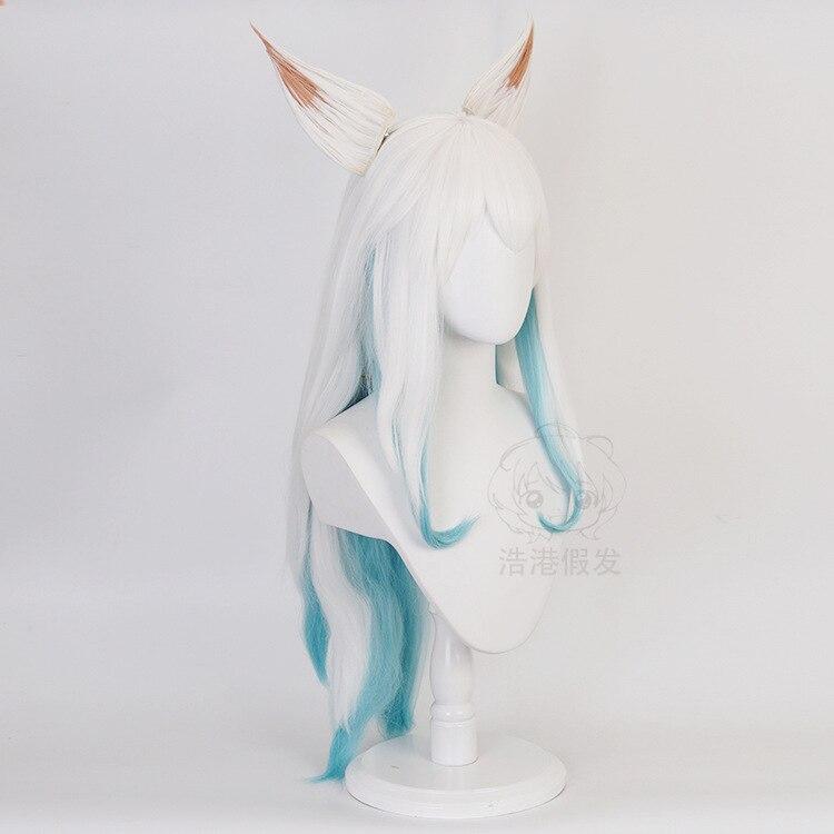 75cm Anime Spel LoL Ahri Cosplay Peruker Spirit Blossom Blå Blandad Vit Lång Rakt Värmebeständig Syntetisk Hårperuk