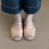 Sheepskin Version~ Retro Soft-Soled Splicing Word Belt Mary Jane Single Shoes Women'S Shallow Commuter Flat-Soled Ballet Shoes