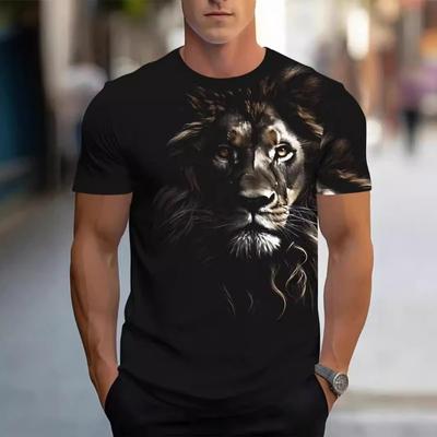 Summer Forest Dominator Lion 3D Digital Printed Black Shoulder Versatile Short Sleeve Loose Casual Round Neck T-Shirts Men’s