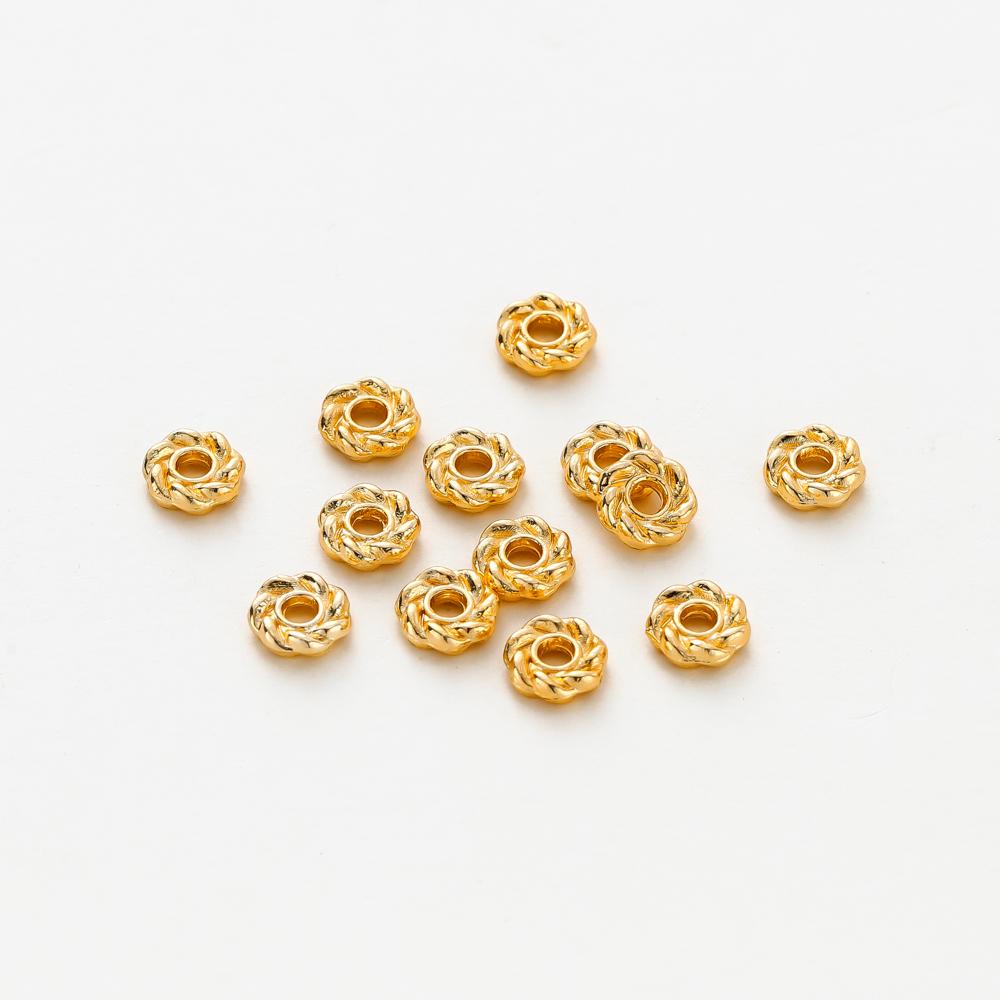 50pcs 6mm 14K 18K Gold Color Brass Round Flower Weave Polygonal Bracelets Beads Spacer Beads Jewelry Findings Accessories